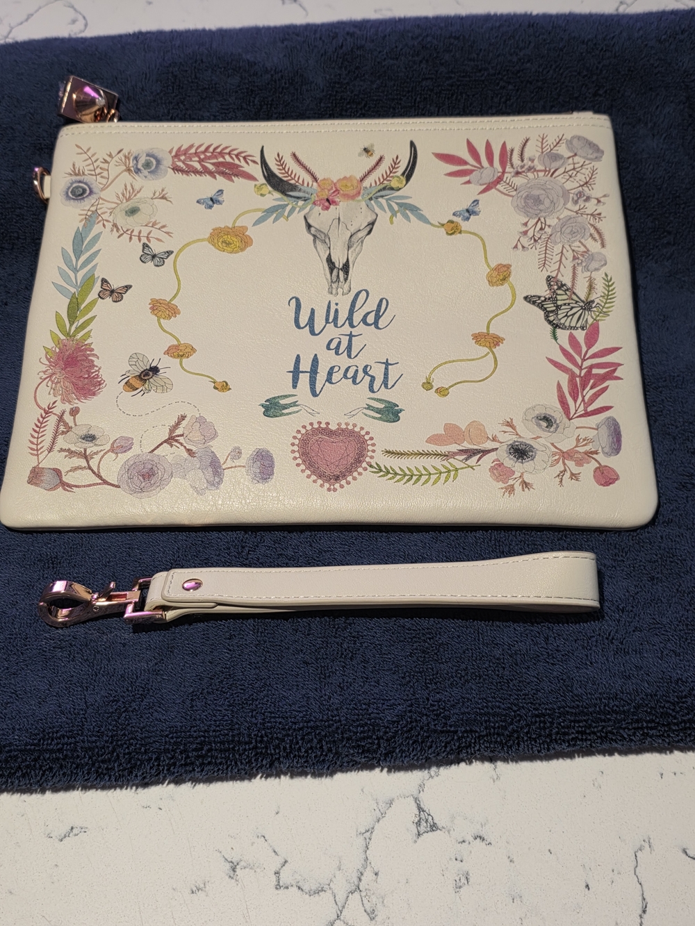 Wild at Heart Floral Wristlet Pouch - Cream with Pastel Accents